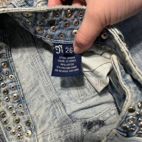 Reworked Miss Me Y2K Studded Denim Maxi Skirt Navy/Blue Size 26 - Picture 3 of 8